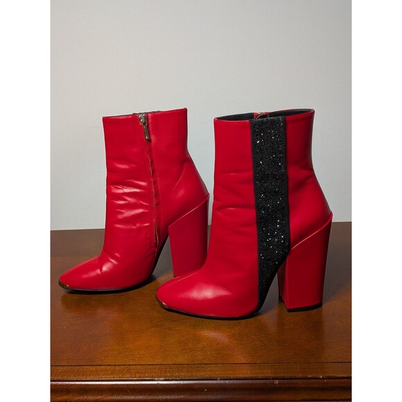 AMIRI Red Leather Ankle Boots Glitter Stripe Pointed Toe Made in Italy, sz 38/7 - Picture 8 of 12